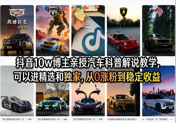 抖音10w博主亲授汽车科普解说教学,可以进精选和独家,从0涨粉到稳定收益(详细视频课程+1T素材)-西蒙学社