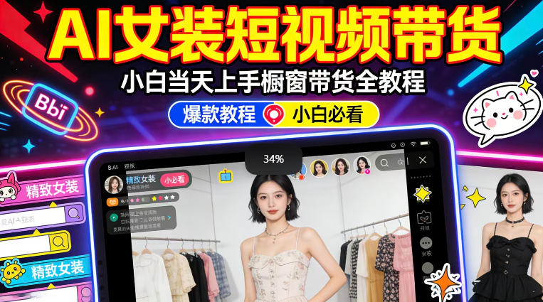 AI女装短视频橱窗带货：小白零门槛当天上手，高佣金爆款轻松賺！-西蒙学社