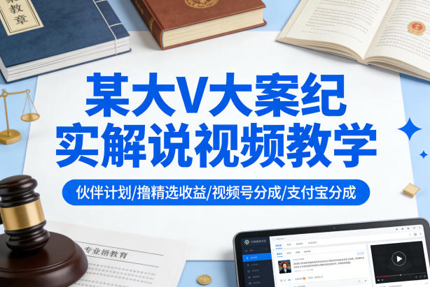 某大V大案纪实解说视频教学，可做伙伴计划、撸精选收益，视频号和支付宝分成计划均可-西蒙学社