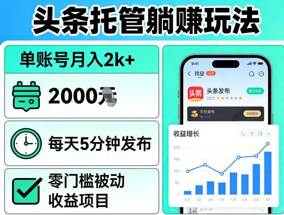 头条托管躺賺玩法，单账号月入2k+，每天5分钟发布即可，零门槛被动收益项目【揭秘】-西蒙学社