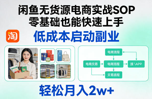 闲鱼无货源电商实战SOP，零基础也能快速上手，低成本启动副业，轻松月入2w+-西蒙学社