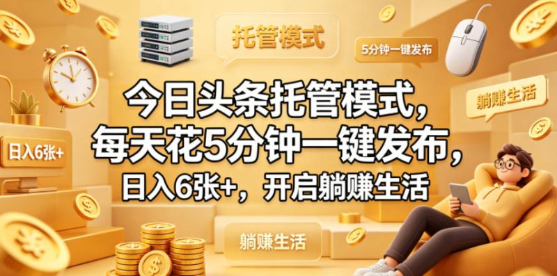 今日头条托管模式,每天花5分钟一键发布,日入6张+,开启躺賺生活【揭秘】-西蒙学社