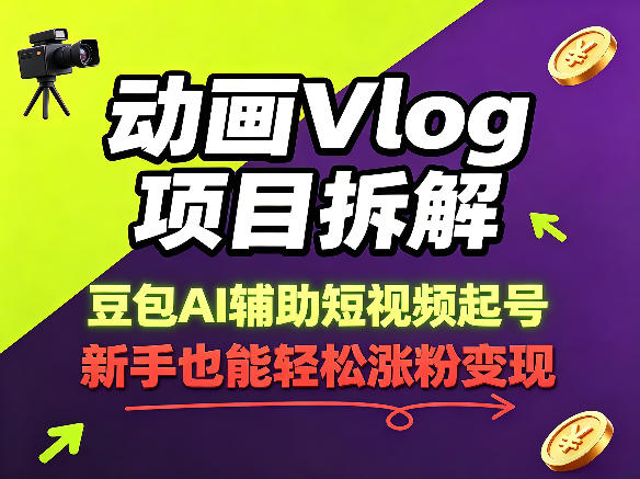 动画Vlog项目拆解，豆包AI辅助短视频起号，新手也能轻松涨粉，43条作品涨粉8.3W-西蒙学社
