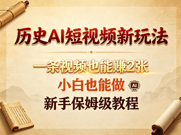历史AI短视频新玩法,一条视频也能賺2张,小白也能做,新手保姆级教程-西蒙学社