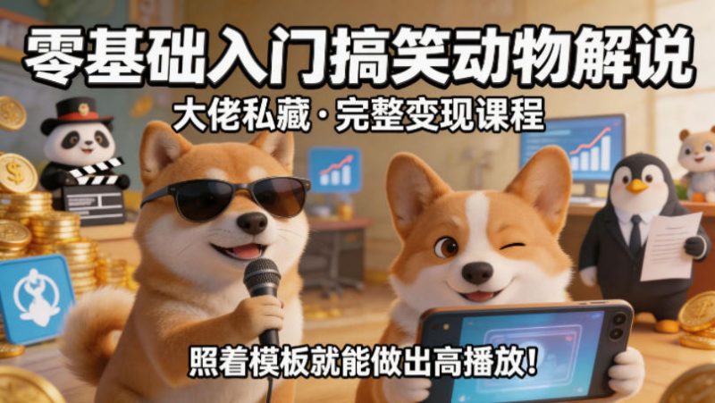 零基础入门搞笑动物解说，大佬私藏完整变现课程，照着模板就能做出高播放-西蒙学社