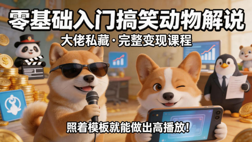 零基础入门搞笑动物解说，大佬私藏完整变现课程，照着模板就能做出高播放-西蒙学社