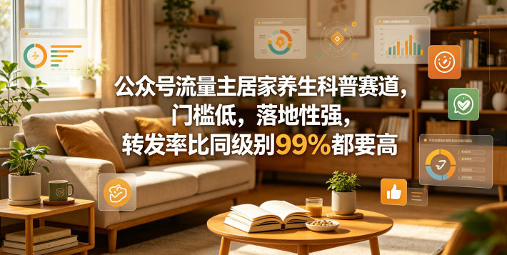 公众号流量主居家养生科普赛道,门槛低,落地性强,转发率比同级别99%都要高-西蒙学社