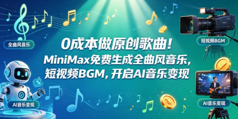 0成本做原创歌曲！MiniMax免费生成全曲风音乐，短视频BGM，开启AI音乐变现-西蒙学社