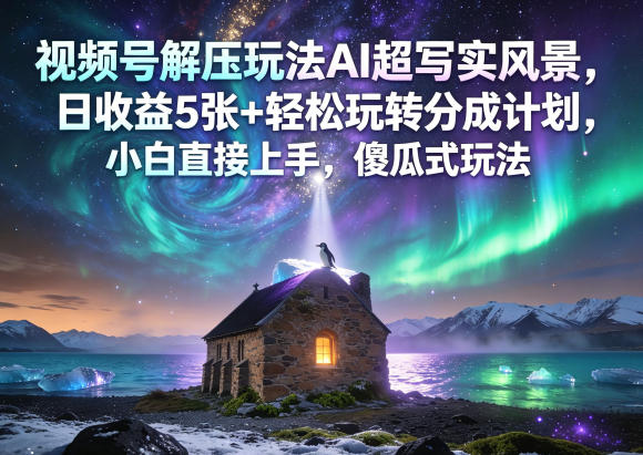 视频号解压玩法AI超写实风景，日收益5张+轻松玩转分成计划，小白直接上手，傻瓜式玩法-西蒙学社