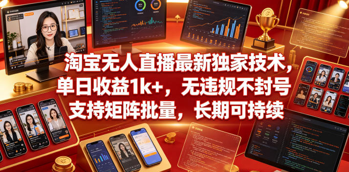 淘宝无人直播最新独家技术，单日收益1k+，无违规不封号，支持矩阵批量，长期可持续【揭秘】-西蒙学社