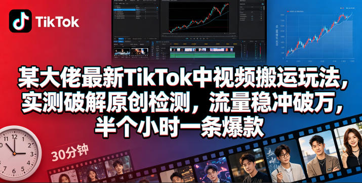 某大佬最新TikTok中视频搬运玩法,实测破解原创检测,流量稳冲破万,半个小时一条爆款-西蒙学社
