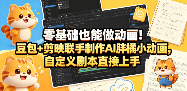 零基础也能做动画！豆包+剪映联手制作AI胖橘小动画，自定义剧本直接上手-西蒙学社