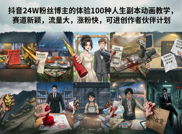 抖音24W粉丝博主的体验100种人生副本动画教学，赛道新颖，流量大，涨粉快，可进创作者伙伴计划-西蒙学社