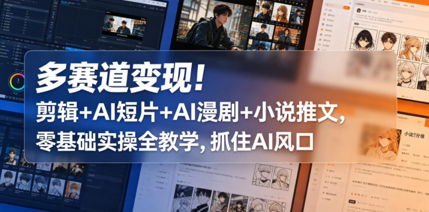 多赛道变现！剪辑+AI短片+AI漫剧+小说推文，零基础实操全教学，抓住AI风口-西蒙学社