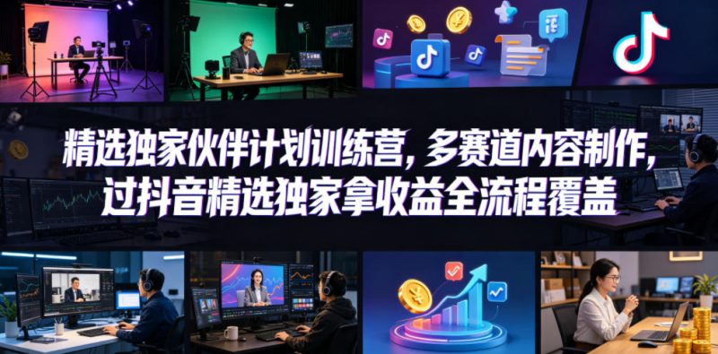 小豁食堂精选独家伙伴计划训练营，多赛道内容制作，过抖音精选独家拿收益全流程覆盖-西蒙学社