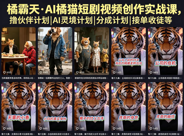 橘霸天·AI橘猫短剧视频创作实战课,撸伙伴计划|AI灵境计划|分成计划|接单收徒等-西蒙学社