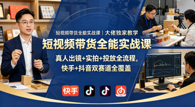 短视频带货全能实战课｜大佬独家教学，真人出镜+实拍+投放全流程，快手+抖音双赛道全覆盖-西蒙学社