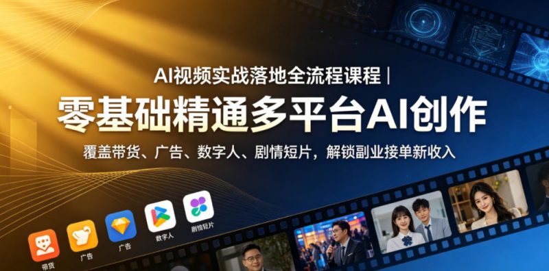 AI视频实战落地全流程课程｜零基础精通多平台AI创作，覆盖带货、广告、数字人、剧情短片，解锁副业接单新收入-西蒙学社