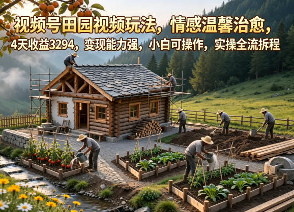 视频号田园视频玩法,情感温馨治愈,4天收益3294,变现能力强,小白可操作,实操全流程拆解-西蒙学社