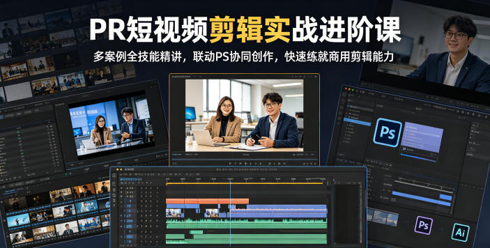 PR短视频剪辑实战进阶课,多案例全技能精讲,联动PS协同创作,快速练就商用剪辑能力-西蒙学社