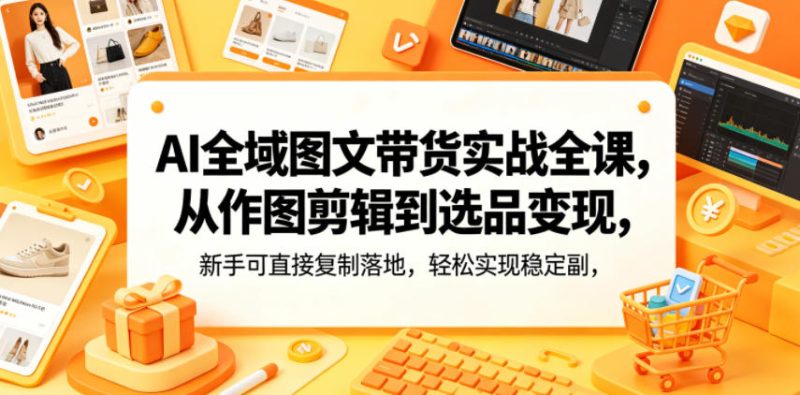 AI全域图文带货实战全课,从作图剪辑到选品变现,新手可直接复制落地,轻松实现稳定副业增收-西蒙学社