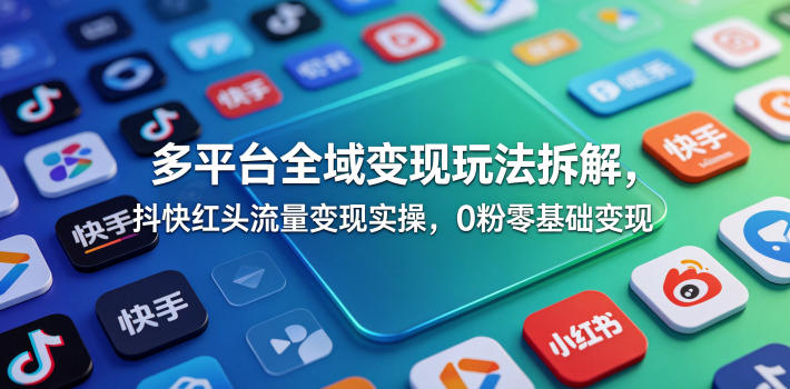 多平台全域变现玩法拆解，抖快红头流量变现实操，0粉零基础变现-西蒙学社
