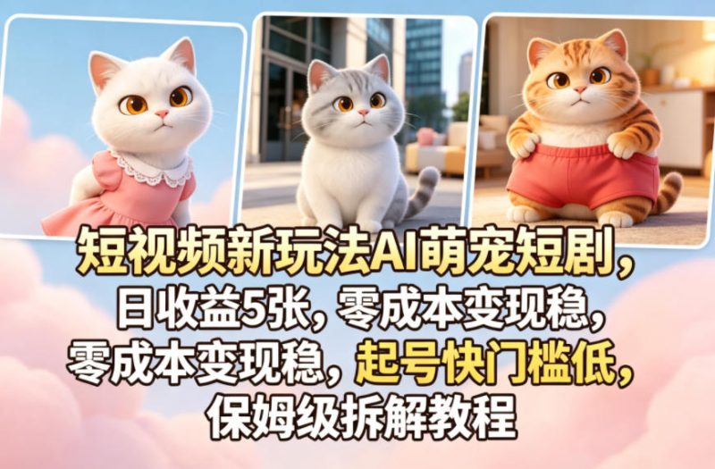 短视频新玩法AI萌宠短剧，日收益5张，零成本变现稳，起号快门槛低，保姆级拆解教程-西蒙学社