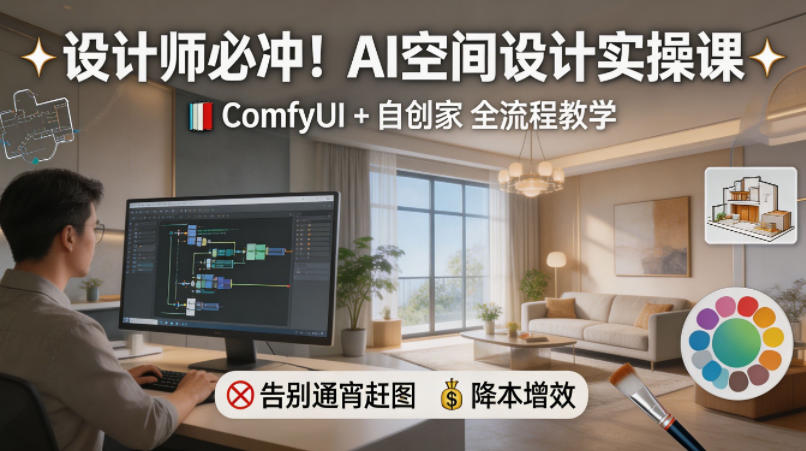 设计师必冲！AI空间设计实操课，ComfyUI+自创家全教学，告别通宵赶图，降本增效-西蒙学社