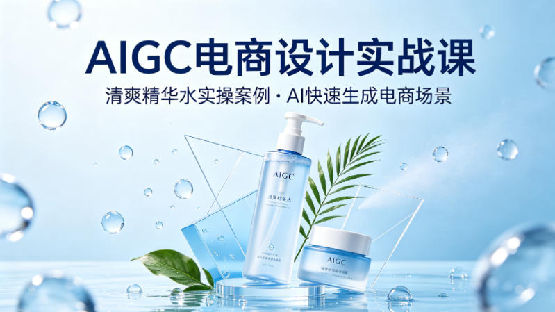AIGC电商设计实战课，以清爽精华水为实操案例，教你用AI快速生成电商场景-西蒙学社