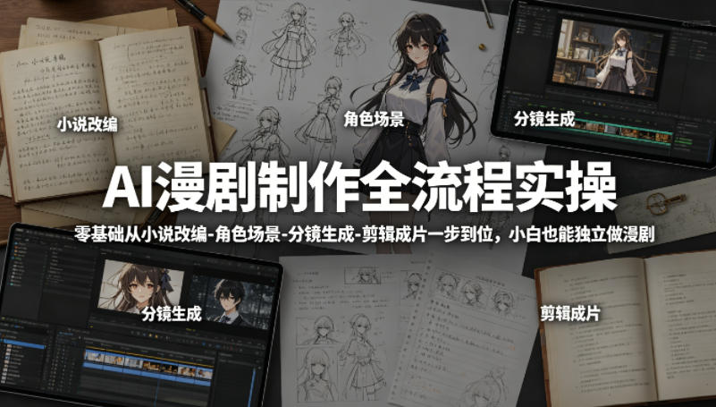 AI漫剧制作全流程实操，零基础从小说改编-角色场景-分镜生成-剪辑成片一步到位，小白也能独立做漫剧-西蒙学社