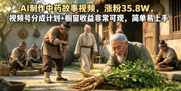 AI制作中药故事视频,涨粉35.8W,视频号分成计划+橱窗收益非常可观,简单易上手-西蒙学社