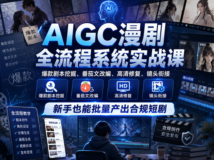 AIGC漫剧全流程系统实战课,爆款剧本挖掘、番茄文改编、高清修复、镜头衔接,新手也能批量产出合规短剧-西蒙学社