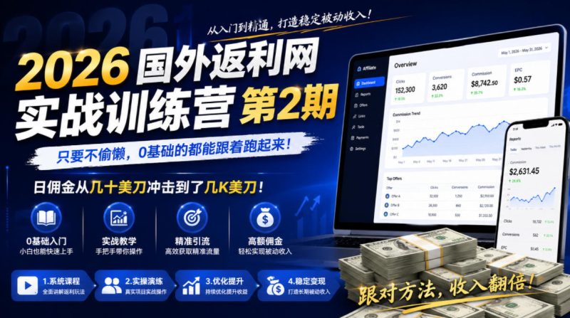 2026年国外返利网实战训练营第2期,只要不偷懒,0基础的都能跟着跑起来,日佣金从几十美刀冲击到了几K美刀-西蒙学社