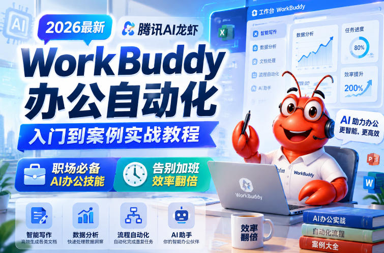 2026最新腾讯AI龙虾WorkBuddy办公自动化入门到案例实战教程,职场必备AI办公技能,告别加班,效率翻倍-西蒙学社