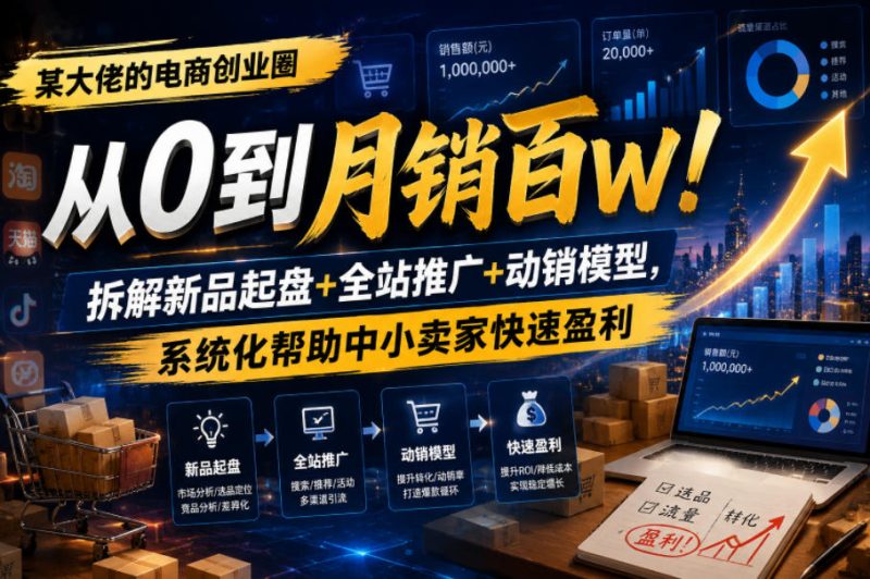 某大佬的电商创业圈从0到月销百W!拆解新品起盘+全站推广+动销模型,系统化帮助中小卖家快速盈利-西蒙学社