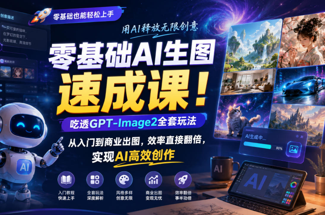 零基础AI生图速成课！吃透GPT-Image2全套玩法，从入门到商业出图，效率直接翻倍，实现AI高效创作-西蒙学社