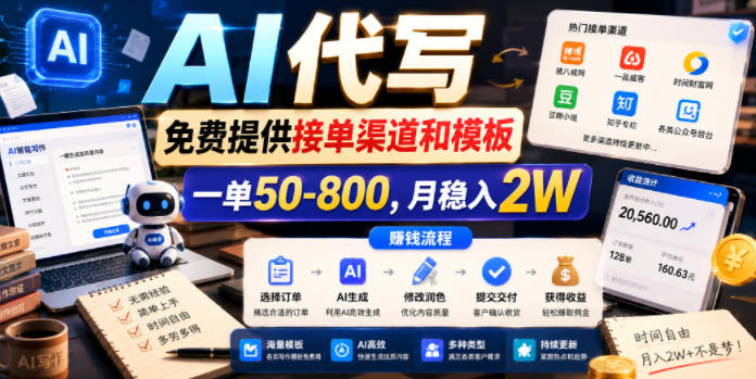 AI代写，免费提供接单渠道和模板，一单50-800，月稳入2W【揭秘】-西蒙学社