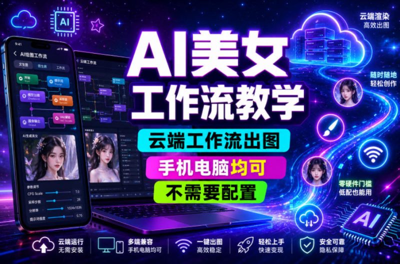 AI美女工作流教学,云端工作流出图,手机电脑均可,不需要配置,快速起号涨粉-西蒙学社
