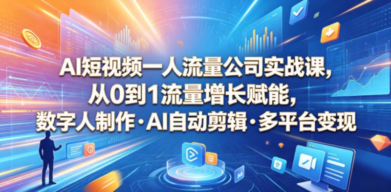 AI短视频一人流量公司实战课,从0到1流量增长赋能,数字人制作・AI自动剪辑・多平台变现,一人做流量生意全落地教程-西蒙学社