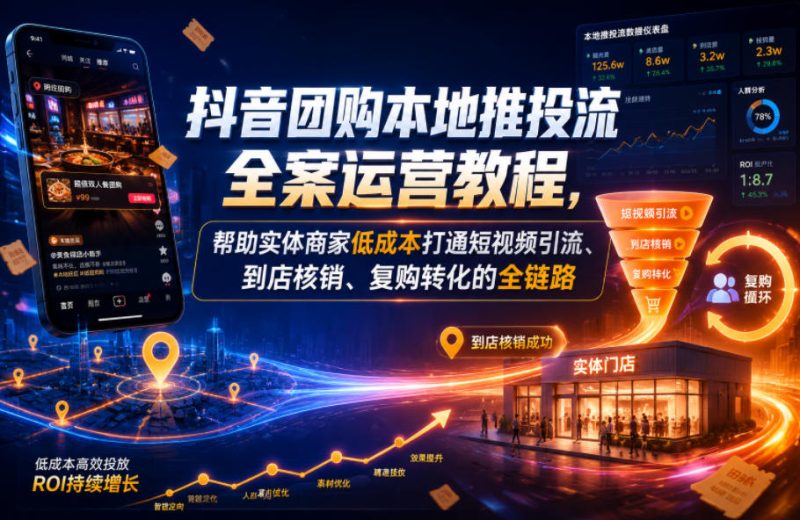 抖音团购本地推投流全案运营教程,帮助实体商家低成本打通短视频引流、到店核销、复购转化的全链路-西蒙学社