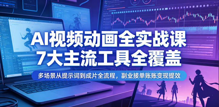 AI视频动画全实战课,7大主流工具全覆盖,多场景从提示词到成片全流程,副业接单账号变现提效-西蒙学社