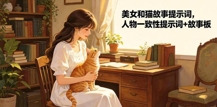 美女和猫故事提示词,人物一致性提示词+故事板-西蒙学社