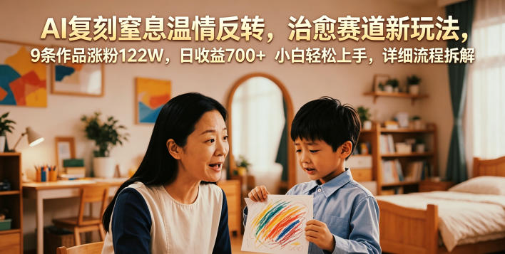 AI复刻窒息温情反转,治愈赛道新玩法,9条作品涨粉122W,日收益700+ 小白轻松上手,详细流程拆解-西蒙学社