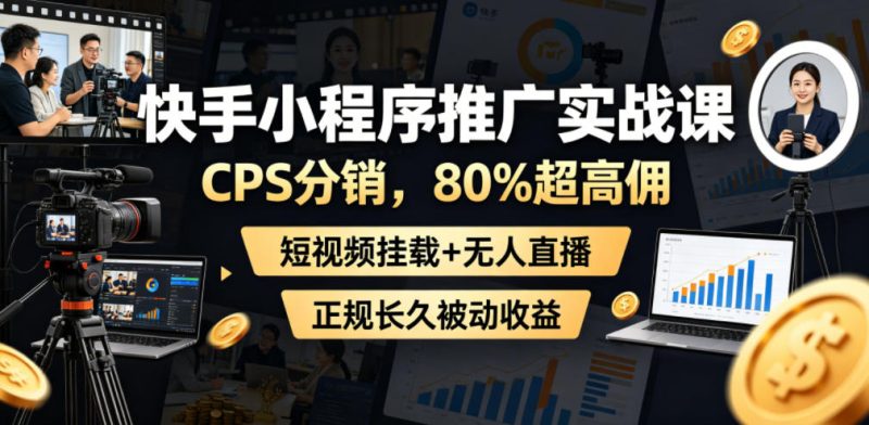 快手小程序推广实战课,CPS分销,80%超高佣,短视频挂载+无人直播,正规长久被动收益-西蒙学社