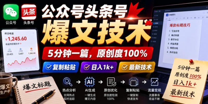 公众号头条号爆文技术,5分钟一篇,原创度100%,复制粘贴,日入1k+,最新技术【揭秘】-西蒙学社