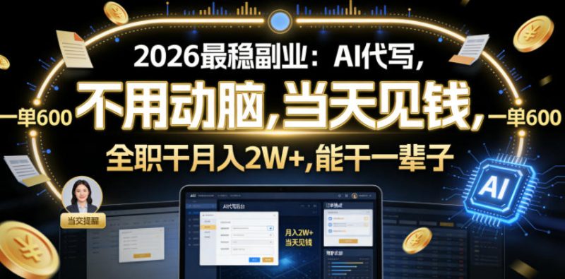 2026最稳副业:AI代写,不用动脑,当天见钱,一单600,全职干月入2W+,能干一辈子【揭秘】-西蒙学社