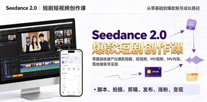 Seedance 2.0短剧短视频创作课,零基础快速产出爆款短剧、短视频、MV内容,落地做账号实现变现-西蒙学社