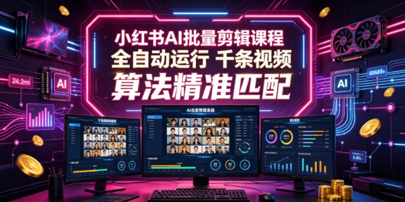 小红书AI批量剪辑课程,24小时全自动运行,解放双手专注运营,千条视频批量处理,小红书算法精准匹配-西蒙学社