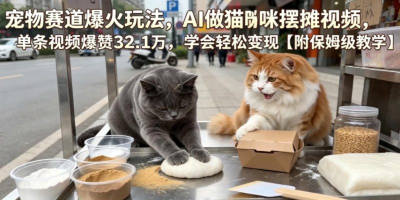 宠物赛道爆火玩法,AI做猫咪摆摊视频,单条视频爆赞32.1万,学会轻松变现【附保姆级教学】-西蒙学社