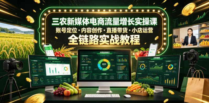 三农新媒体电商流量增长实操课,账号定位・内容创作・直播带货・小店运营,全链路实战教程-西蒙学社